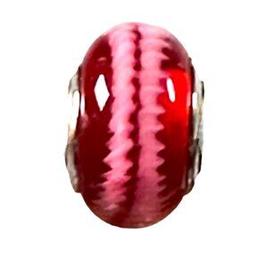 Red & Pink Glass Charm Bead With Zigzag Design For Bracelets